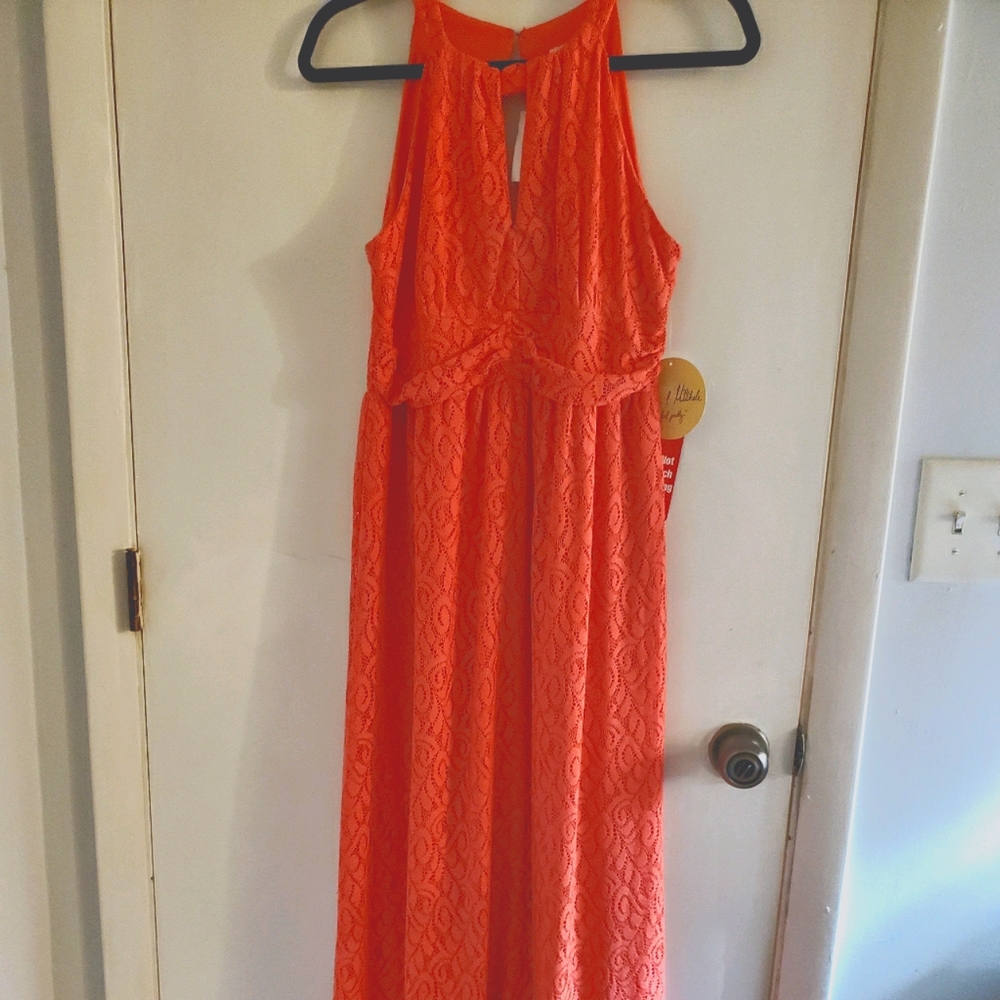 Coral Lace Maxi Dress